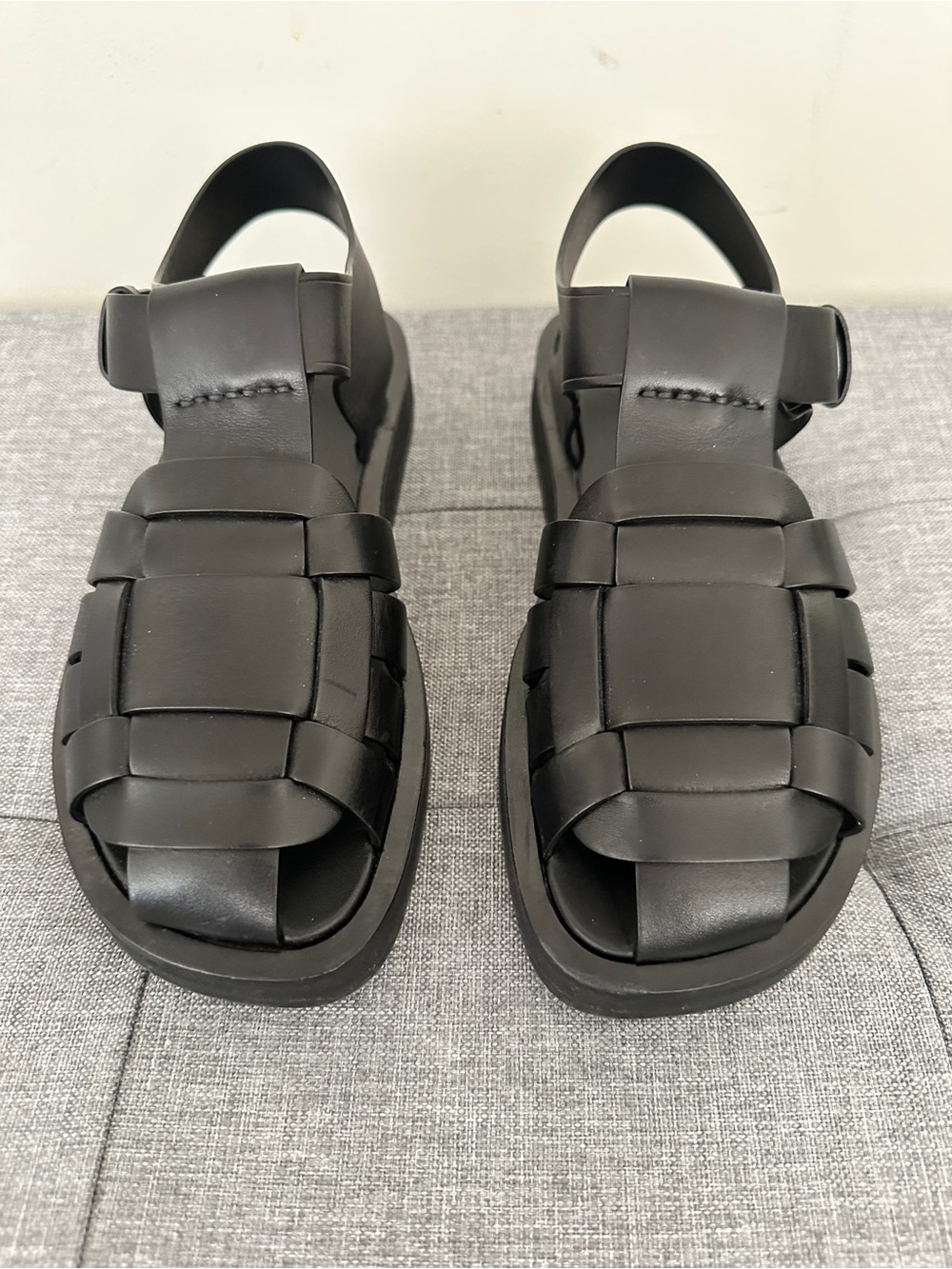 The Row Black Woven Leather Fisherman Sandals